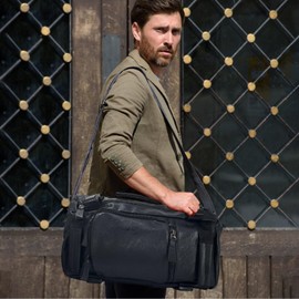 Leather Travel Bag Carry on Overnight Duffel Weekender Bag Sports Duffel bag Waterproof Tote Duffel Bag For men and Women - Black