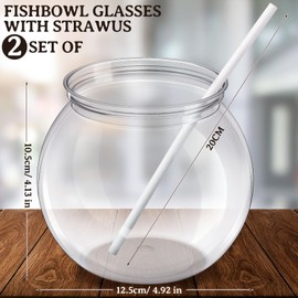 Eccliy 20 Sets Clear Fish Bowls with Straws Ball Shape Plastic Bowl for Drinks Summer Drink Cups Unbreakable Goldfish Bowl for Carnival Game Candy Table Centerpieces Party Favors (27 oz)