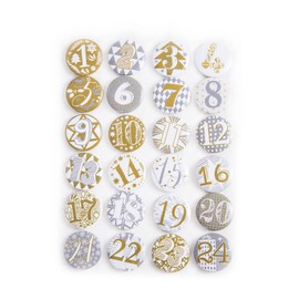 Logbuch-Verlag 1-24 Adventskalender Zahlen Buttons zum Anstecken mit Nadel gold silber weiß 2,5 cm für Weihnachten Kalender