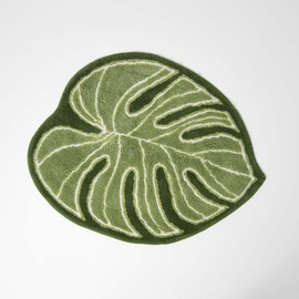 HOMESCAPES Green Leaf 100% Cotton Bath Mat Super Absorbent and Soft Non-Slip Large and Thick 65 x 80 cm Bathmat