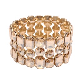 QLLYHLH Woman’s Stretch Bangle Bracelet Brides Bridesmaid Party Costume Austrian Crystal Elastich Bangle Bracelet For Wedding (Champagne-Gold Plated, Alloy)