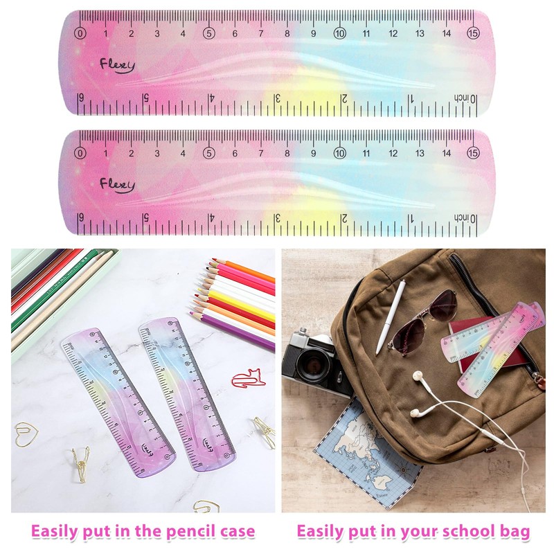 Mabor 2 Pcs Flexible Ruler, Small Ruler 6 inch/15cm-Draw Lines