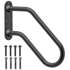 SELEWARE Heavy Duty Non-Slip Handrails for Outdoor 1-2 Step, Wall Mount Stair Hand Railing Grab Bars, U-Shape Safety Handle for Garage, Porch, Garden (Dia 1.3" Pipe, Black)