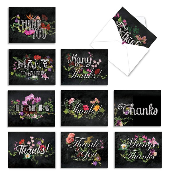 10 'Chalk and Roses' Thank You From the Teacher Assortment' Note Cards w/Envelopes, Assorted Set of Thank You Cards from Teachers, Coach, Mentor 4 x 5.12 inch AM2358FTG-B1x10