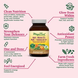 MegaFood MegaFood Women's Daily Vitamins Multivitamins Mineral Supplements for Women 50 Plus | Woman's Health Vitamin A C D3 E B6 Magnesium Biotin Zinc Multivitamins Supplements Over 50 and Over 55 Plus for Womens Her Adults | 60 Tablets