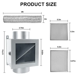 Dryer Duct Lint Trap, Indoor Dryer Vent Kit, Secondary Lint Trap for Electric Clothes Dryers with 4inch 8ft Dryer Vent Hose, 2 Clamps, 2 Stainless Steel Mesh, Dryer Lint Catcher for Dryer (Metal)
