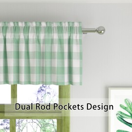 Buffalo Check Plaid Valances Gingham Christmas 2 Pack Tiers Rod Pocket Green and White Short Curtains for Windows Treatment Decor Small Curtains Over Sink for Kitchen/Living Room 24 Inch Length