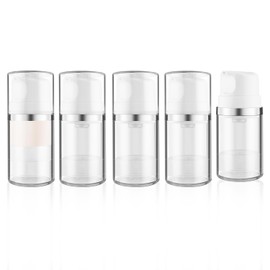 DynnnDy 5 Pcs 50ml/1.7oz Clear Airless Lotion Pump Bottle Vacuum Cream Jars Plastic Moisturizer Dispenser Bottles Refillable Cosmetic Containers for Liquid Foundation Gel Shampoo