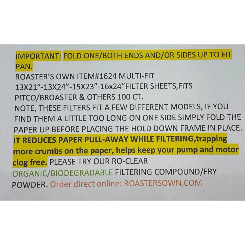 ROASTER'S OWN FITS BROASTER * MODEL 1800 818 REPLACEMENT FILTER