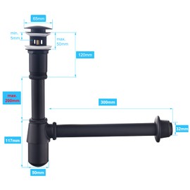 Set - Siphon with Drain Fitting with Overflow for Sink Black Matt - Keymark Universal Cup Siphon and Drain Valve Bathroom - Brass Syphon Siphon Pop Up Drain Fitting Drain Washbasin