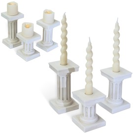 Kate Aspen Greek Column Inspired Dual Sided Pillar Pedestal Stand Tapered Candle Stick Holder/Votive Holder, Vintage Home Decor, Centerpiece Table Decorations, Fireplace Decor