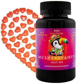 Hallingers Multi Vitamin Kinder - Vitaminherzen 60 vegane Gummies Vitamin A C D E B6 B12 Folsäure Biotin Panthotensäure Zink Iod (Dose) - Ostergeschenke Osterkörbchen Ostereier & als Osterdeko | Gebur
