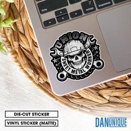 (3Pcs) Union Sheet Metal Workers Skull Sticker Men Tough Proud Worker Gift 2" Waterproof Die-Cut Vinyl Sticker for Laptop Water Bottle Kindle Funny Birthday Gifts for Her Him 2 Inches