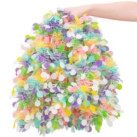 33FT Easter Tinsel Garland Colorful Metallic Twist Foil Tinsel Garland with Confetti Spring Hanging Garland for Easter Party Door Tree Indoor Outdoor Decoration
