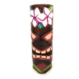 Tiki Totem 8" w/Plumeria Flowers - Hand Carved & Painted | #dpt535820a