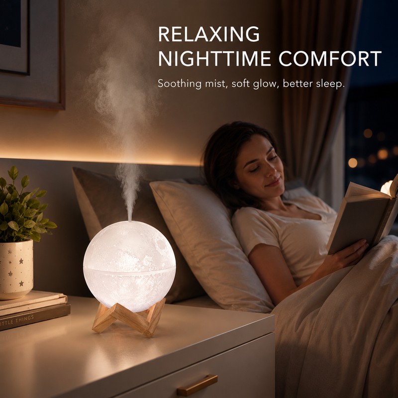 Mini Moon Humidifier for Bedroom Night Use – 200ml Cool