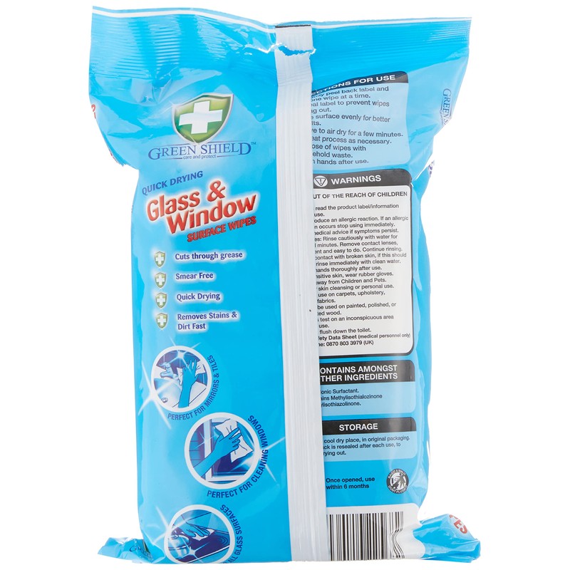 Green Shield Glass & Window Wipes 70pk
