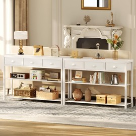 Furologee White Entryway Table, 38'' Console Sofa Table with 3 Fabric Drawers, Industrial Entry Way Table with Storage Shelves, Display Shelf for Living Room, Hallway, Entrance, Foyer