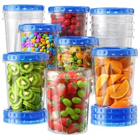 BiuLeon 12 Pack-34oz Freezer Storage Containers, Plastic Food Storage Containers with Twist Top Lids, BPA Free and Reusable Soup Containers with Lid, Microwave and Dishwasher Safe
