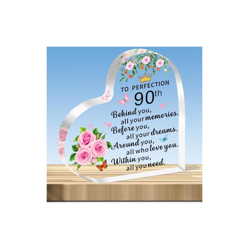 JMIMO 90th Birthday Gifts for Women Inspirational 90th Transparent Heart