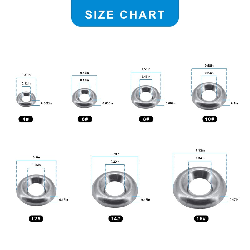 Yuhtech 296-Piece Washers Countersunk Washers Set, M4-M16 Stainless Steel Washers
