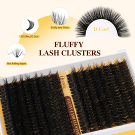 QUEWEL Eyelash Extensions, 320 Pieces, 80D+100D, DIY Lash Extension Set, Cluster Lashes with Eyelash Glue and Eyelash Tweezers, Easy to Make Charming Eyes at Home (Fluffy-80+100D-D-MIX12-18-Kit)