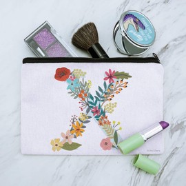 Letter X Floral Monogram Initial Makeup Cosmetic Bag Organizer Pouch