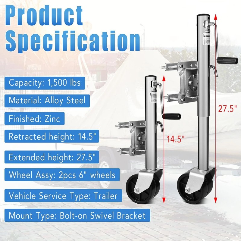 1500lbs Boat Trailer Jack Heavy Duty Boat Trailer Tongue Jack