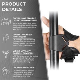 WFX Weight Lifting Reverse Hook Strap Lifting Straps Pair with Neoprene Thick Padded Wrist Wrap Support Non-Slip Rubber Coating Grip For Deadlift Weightlifting Chin Pull Up Gym Workout (Black)