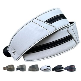 Anthology Gear The Original Straight Up Full Grain Padded Leather Guitar Strap - For Electric, Acoustic and Bass Guitars (3", Frostfire White w/Black Stripe)