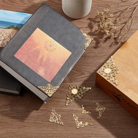 PH PandaHall 100pcs 5 Styles Corner Protector Gold Filigree Corner Embellishments Hollow Triangle Wrap Connector Metal Frame Corners Tray Decorations for Book Album Resin Fillers Jewelry Making