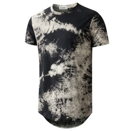 Mens Hip Hop Tie-Dyed Hipster Curve Hem T Shirt(1803ZR Black L)
