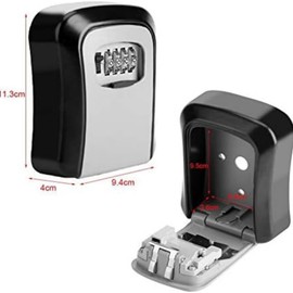 Wall-Mounted Key Storage Box, 4-Digit Combination Lock, Weatherproof Security Safe (black)