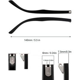 QYAJS 1 Pair Glasses Arms Replacement Eyeglass Legs Accessories with Screws Washers Screwdrivers Nose Pads (Bright Black 6mm)