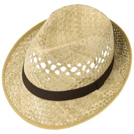 Classic Straw Hat (Trilby) Women/Men - Straw Hat - Sun Hat Made in Italy - Sizes S, M, L and XL - Summer Hat with Black Grosgrain Ribbon - Beach Hat for Summer, natural, 57