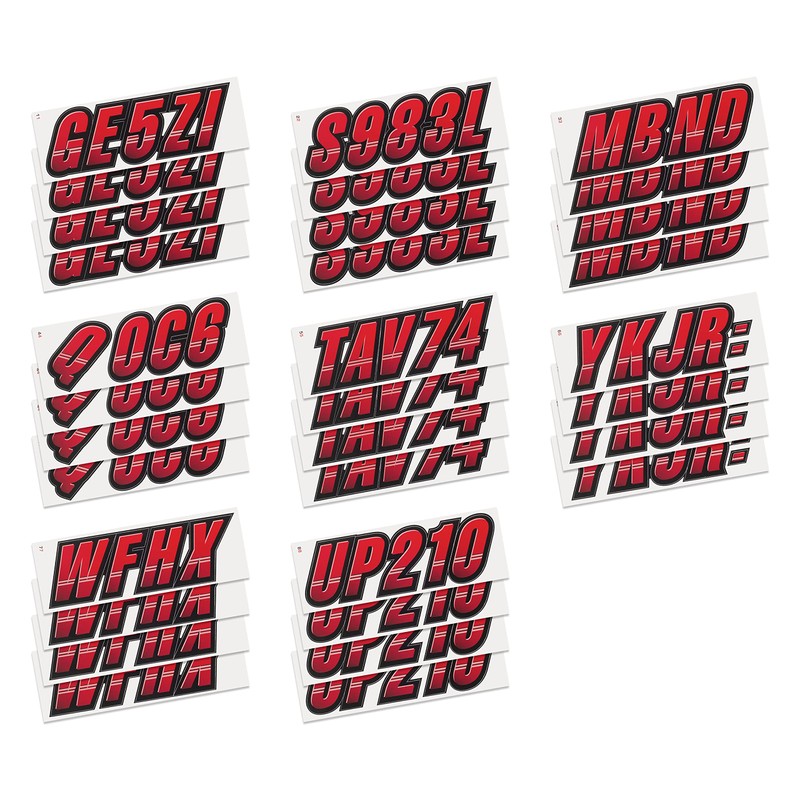 STIFFIE Techtron Red/Black 3" Alpha-Numeric Registration Identification Numbers Stickers Decals