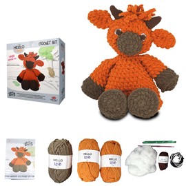 KNITTY CRITTERS - Hamish Highland Cow | Crochet kit Contains Super Chunky Yarn | Soft Cuddly Finished