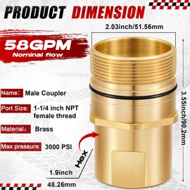 Otoolling Wet-line Wing Nut Hydraulic Quick Disconnect Male Coupler, Heavy Duty Brass for Live Dump Trailer Hydraulic Systems (1-1/4" Npt)