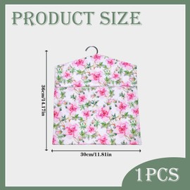 Epunk Durable Canvas Peg Bag with Floral Design - 33x30cm Hanging Laundry Organizer with Hook & Pockets for Washing Line Accessories (Colorful Patterns) (Flower A)