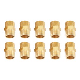 Hilitand 10 Pcs Hex Reducing Nipple, 1/4 BSP to 1/4 BSP Male Thread Pipe Brass Fitting External Hex Nipple Quick Adapter