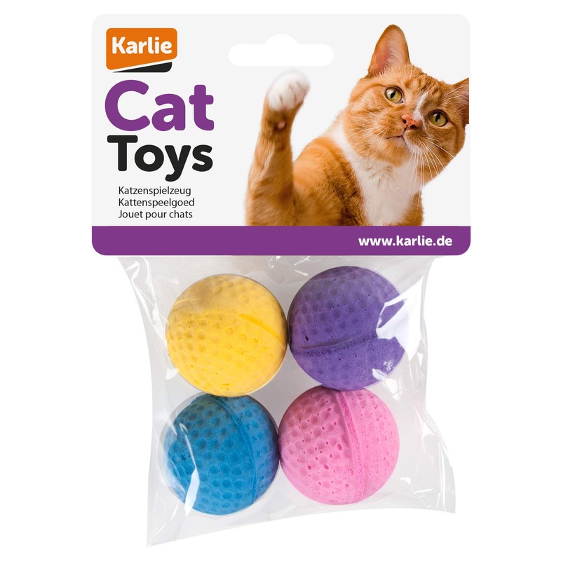 Karlie Cat Toy 4 Sponge Balls, Diameter-4 cm, Assorted Colours