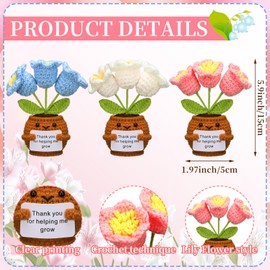 Wavwavw Teachers Appreciation Gifts, 3 Pcs Positive Doll Crochet with Card Thank You for Helping Me Grow Teacher Birthday Thank You Gifts(Bell Orchid)