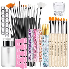 36 Pcs Nail Art Brushes Set with Nail Dotting Tools, Nail Liner Brush Detail Brushes, Nail Dappen Dish，Nail Pump Dispenser Bottle, Nail Art Pen Holder and Toe Separators, DIY Nail Art Tools