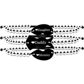 Tobestu Daughter Daddy Mommy 3pcs Matching Bracelets Black Puzzle Heart Piece Stainless Steel Beaded Bracelet Ideal for Family YA4773