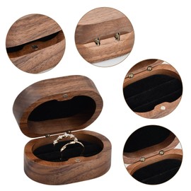 Walnut ring box, Mini wooden ring box with sponge groove for Two Rings Case Used, 7×5×3.5CM Jewelry Display Box with Featuring for Proposal Engagement Wedding and daily storage (white)