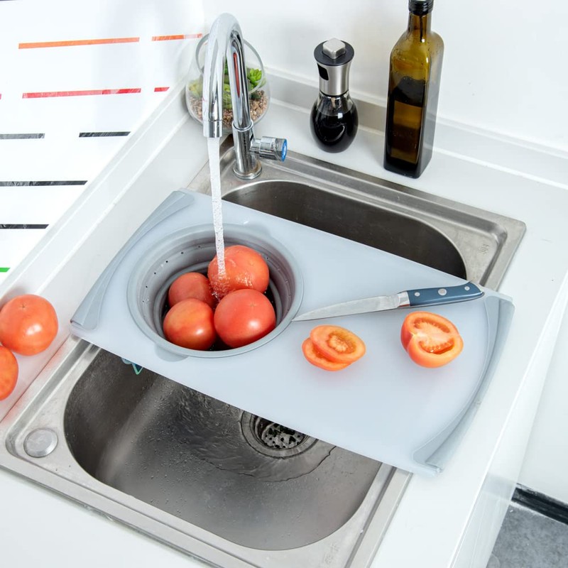 Restaurantware Base Gray Plastic Over the Sink Cutting Board -