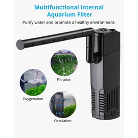 NICREW Aquarium Internal Filter, Submersible Power Filter with Multiple Function, Aeration System with Sponge Filter for Fish Tanks 10-20 Gallon, 100 GPH, 7W