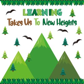 BeYumi Mountains Learning Bulletin Board - 71Pcs Spring Learning Themed Bulletin Borders Learning Takes Us to New Height Mountain Tree Cutout School Classroom Office Chalkboard Holiday Decoration Set
