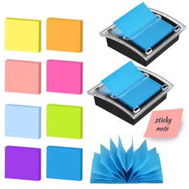 HMIEPRS 2Pcs Pop Up Sticky Note Dispenser with 400 Sheets Sticky Notes, Self Sticky Notes Holder for 3 x 3 Inch Memos, Black Post It Notes Dispenser for Desk School Office Home