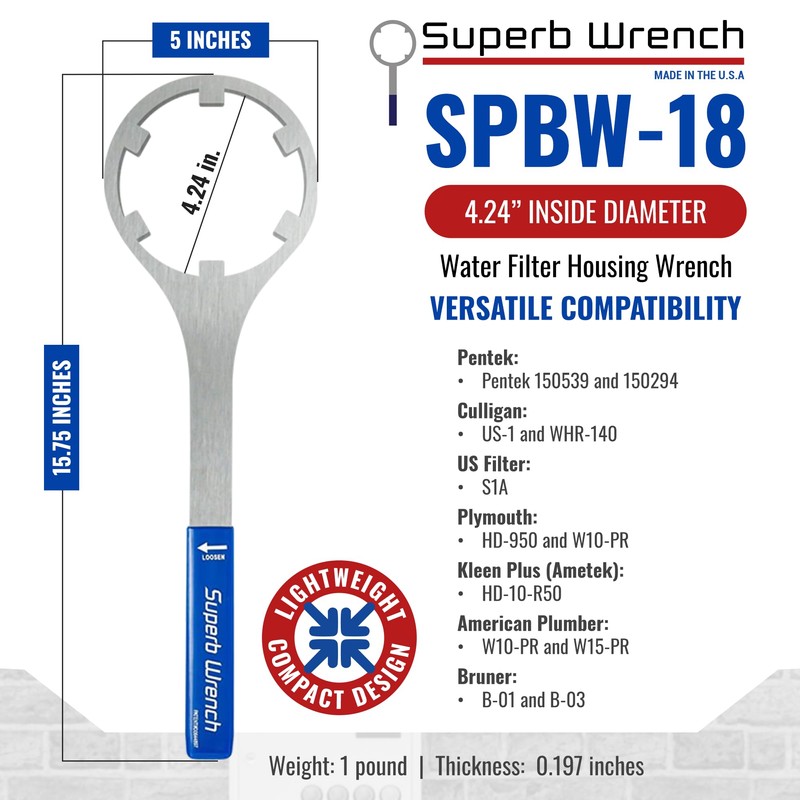 Superb Wrench SPBW-18 Heavy Duty Metal Water Filter Housing Wrench